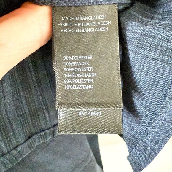 Kenneth Cole Slim Fit Button Down Performance Material in Navy Plaid - Size M - Picture 5 of 6